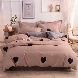 Juegos de cama JUSTCHIC Cartoon Love Heart Print Funda nórdica Single Double Twin Queen Set Edredón Sábana Funda de almohada 200x230cm 221205