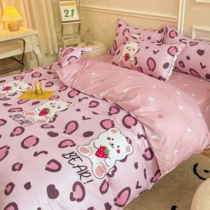 Juegos de cama kawaii lindo rubbit niña poliéster cama lino dormitorio cubierta nórdica plana almohada de almohada gemela set de tamaño completo