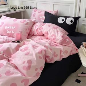 Secadores de ropa de cama Corea Sweet Girl Set encantador del corazón de la cama del corazón rosa lino Cubierta de edredón linda para adultos Single Doble tamaño completo Poliéster