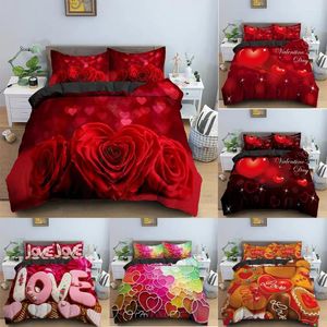 Ensembles de literie Love Heart Couette Cover Set Oreadcase d'oreiller fleur de rose adulte pour les filles Princess Quilt (pas de drap de lit)