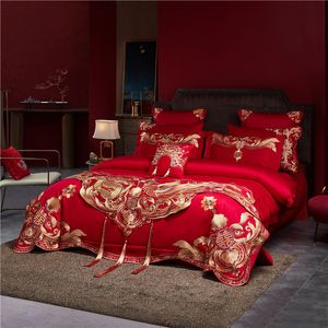 Bedding sets Luxury 1400TC Natural Egyptian Cotton Gold Embroidery Set Queen King Quilt Duvet Cover Bed Linen Fitted Sheet Pillowcase 221129