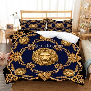 Ensembles de literie Luxe Baroque Moderne Art 3D Golden Lion Literie Animal Literie Ensemble Housse de Couette Ensemble 23 PCS Simple Double Microfibre Couvre-Lit 230204