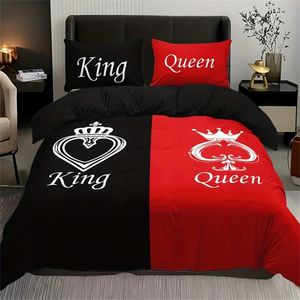 Ensembles de literie Luxe Noir Rouge Couronne Amour Couple 3 pcs Reine Roi Pleine Taille Housse de Couette Linge Ensemble Couvre-lit pour un Enfant 200x200 240x220 231122