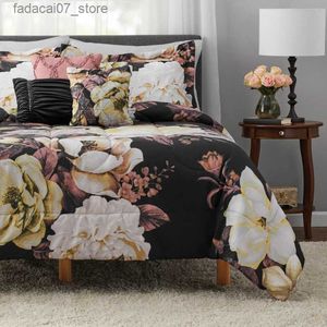 Juegos de ropa de cama Mainstays Black Floral, cama de 10 piezas en una bolsa, juego de cama con edredón y sábanas Q230920