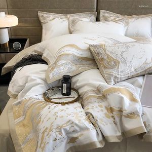 Conjuntos de ropa de cama Arte moderno Bordado de oro 100S Egipcio Algodón de fibra larga Juego de lujo Funda de edredón Ropa de cama Fundas de almohada Ropa de cama