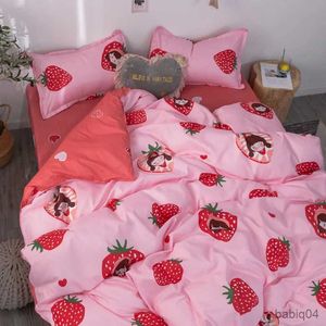 Juegos de ropa de cama Nuevo juego de cama de corazón amoroso para niñas, niños, adultos, decoración de dormitorio, funda de edredón estilo princesa, funda nórdica de fresa de 180x220cm