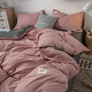 Juegos de ropa de cama Juego de cama nórdico, sábanas planas simples, funda nórdica, funda de almohada, ropa de cama para una sola reina, tamaño completo, Textiles para el hogar sólidos 231129