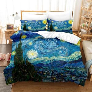 Juegos de ropa de cama aceite las estrellas girasol pintura serie 3D impresión funda nórdica almohada poliéster invierno hogar conjunto personalizable