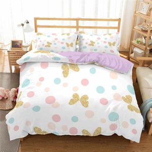 Conjuntos de ropa de cama Pink Dot Butterfly Girl Ropa de cama Suave Cómodo Funda nórdica 2pcs Funda de almohada Dream Dormitorio Juego de edredón de algodón