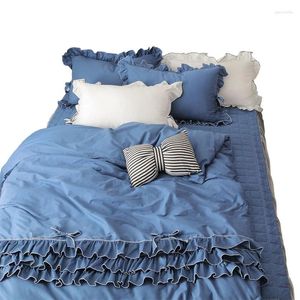Ensemble de literie princesse coton rose rose size Girl's Girl's Blue White Grey Kit Ruffles Quality Europe Drevet Cover Bed Set