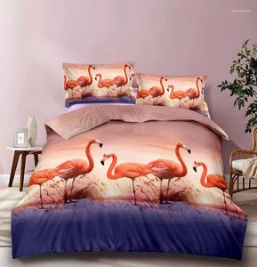 Conjuntos de ropa de cama Calidad Western Animal Flamingo 3D Set 4 PCS King Size Sheet Funda nórdica Funda de almohada Fibra de bambú Z859