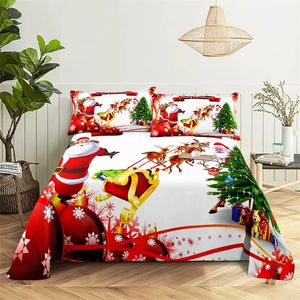 Ensembles de literie Père Noël Ensemble de draps Queen Drap plat pour enfants Garçons et filles Draps et taies d'oreiller Cadeaux de Noël Ensemble de draps Ensemble de literie 231129