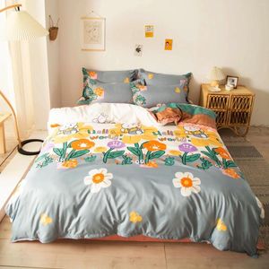Juegos de cama SEJMS Hermosas flores de 4 piezas, incluido el ajuste, la cubierta de algodón, la sábana de la cama y la funda de almohada de poliéster/mezcla de poliéster