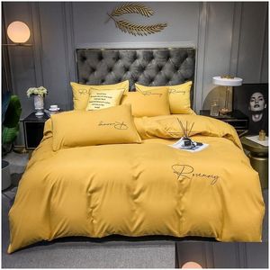 Ensembles de literie Simple quatre saisons coton lavé couleur unie ensemble de quatre pièces El drap de lit et couette livraison directe maison jardin T Homefavor Otxjw