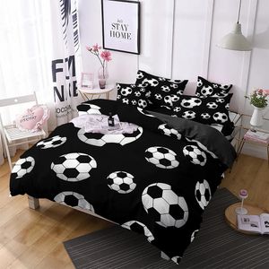 Conjuntos de ropa de cama Juego de funda de edredón de fútbol tamaño king, pelota deportiva simple, negro, blanco, decoración de dormitorio de niño elegante 3D, juegos de edredón de fútbol 231009