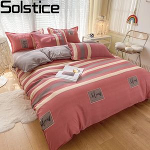 Juegos de cama Solstice Home Textile Simple Red Stripes Kid Boy Child Girl Cover Set Twin Queen King Bed Sheet Funda de almohada Edredón 230222