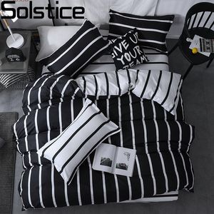 Ensembles de literie Solstice Set Housse de couette Taie d'oreiller Linge de lit Noir et blanc Stripe Printing Quilt Bed Flat Sheet Queen Size 230609
