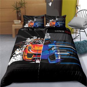 Conjuntos de ropa de cama Speed Car Set Luxury 3D Racing Print Funda nórdica Cama doble Funda de almohada para adolescentes Niños Niños Decoración de dormitorio fresco