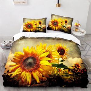 Ensembles de literie Couvrette de tournesol couvercle King Size 3D Nature Nature Floral Ensemble Microfibre Plantes botaniques Countrez avec des taies d'oreiller