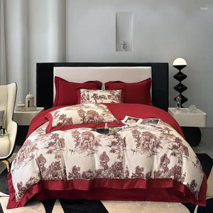 Ensembles de literie Vintage style pastoral tout coton ponçage 4 pièces housse de couette en coton imprimé fleuri drap de lit Nantong vente en gros