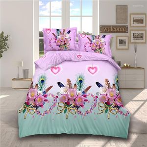 Conjuntos de ropa de cama W258, sábana de poliéster/algodón de calidad impresa, funda de almohada, funda nórdica, edredón Jacquard, rosa, azul, flor roja