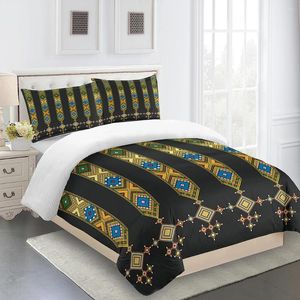 Juegos de cama Venta al por mayor de lujo Saba Telet etíope eritreo cama doble individual funda nórdica y almohada de 2 piezas