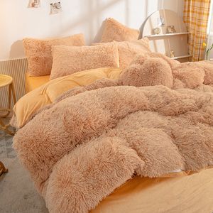 Ensembles de literie Hiver ensemble de literie super chaud couleur unie drap de lit en peluche housse de couette camel velours double taie d'oreiller 4 pièces 221014