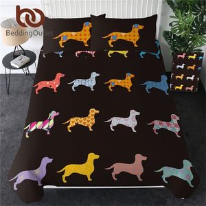 Ropa de cama Dachshund Juego de ropa de cama Lindo colorido Cachorro Funda nórdica Cubierta de cama de dibujos animados Mascota Perro Textiles para el hogar Reina 3 unids Dropship 201210