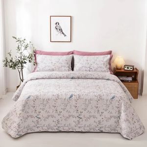 Couvre-lit coton matelassé fleurs oiseaux motifs couvre-lit couvre-lit drap taille 245x250 cm couette couverture taies d'oreiller 231214