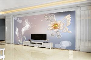 Precio bajo Papel tapiz 3d Sueño flores de diamante Decoración floral de papel de pared 3d Interior HD Imprimir Papel tapiz premium
