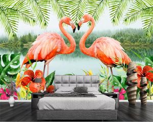 Papel de pared de beibehang para habitación de niños, pegatina de pared personalizada, selva tropical, hoja de plátano, flamenco, jardín, fondo, mural de pared