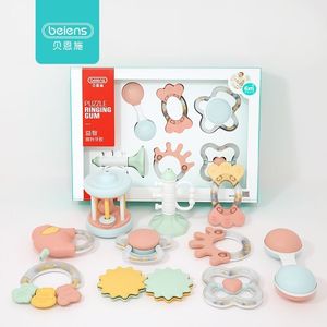 Beiens 6-/Set Baby Teether Hochets Montessori Jouets Dentition Enfants Infant Early Educational Berceau Mobiles Main Grab Rattle Toy LJ201124
