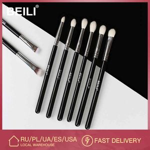 BEILI 8pcs Classic Black Pro pinceaux de maquillage pour les yeux de chèvre cheveux synthétiques fard à paupières mélange de sourcils pinceaux de maquillage de beauté fumés ensemble 201007