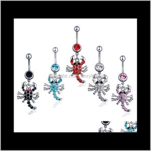 Bell Button Rings Bijoux de corps D0074 (5 couleurs) Nice The Scorpion Nombril Belly Ring 20 pcs Aqua Color Stone Drop Livraison 2021 Pgxdl