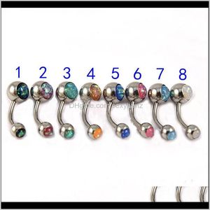 Bell Rings Drop Delivery 2021 Opal Belly Bar Button Ring Nombril En Acier Inoxydable 316L Double Gem Body Piercing Bijoux Pour Femmes 14G En Gros