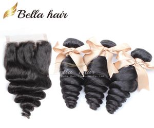 Mechones de cabello Bella Hair 8A con cierre extensiones brasileñas trama superior encaje negro onda suelta cabeza completa 7507718