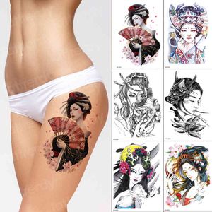 Tatuaje temporal para vientre/cintura, mano/muñeca, regalo de arte corporal para mujer, tatuajes para espalda y piernas, pegatina impermeable, tatuaje Sexy de Color agua