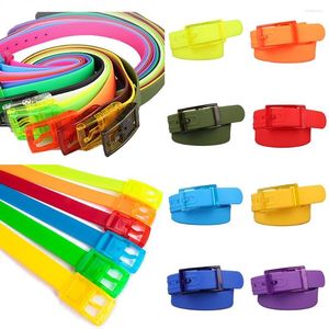 Ceintures 1 pièces femmes hommes ceinture en plastique couleur bonbon caoutchouc de silicone boucle lisse ceinture large bandes de taille dames