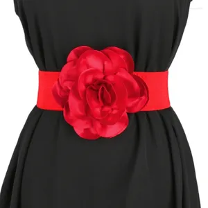 Cinturones 2023 Flor negra roja Cinturón elástico Decorativo Vestido de cintura ancha Cintura elástica para 60-72 cm Diseño Sello de moda