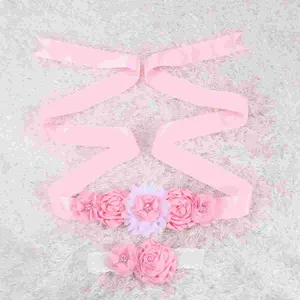 Ceintures 2pcs fleuris fille de ceinture de ceinture de ceinture set en strass nombile perle de nombril pour le soir de mariage (rose)