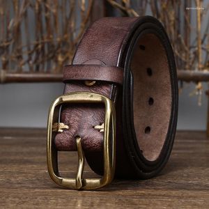 Belts 3.8CM Wide Thickened Top Layer Cowhide Leather Vintage Copper Needle Buckle Belt For Men