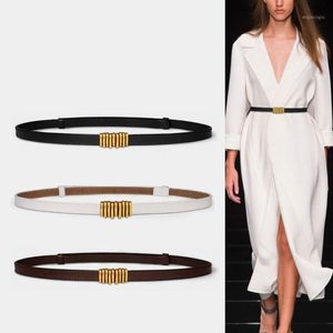 Ceintures robe ceinture en cuir simple en cuir polyvalent femme mince accessoires skinny en métal or de boucle or 00151 288T