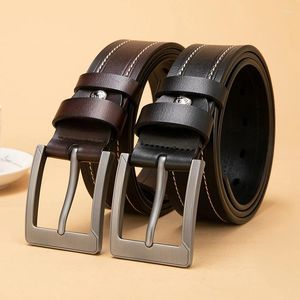 Ceinture bison denim ceinture masculine vintage vache authentique épingle en cuir boucle boucle de luxe de haute qualité de haute qualité mâle et coffret cadeau