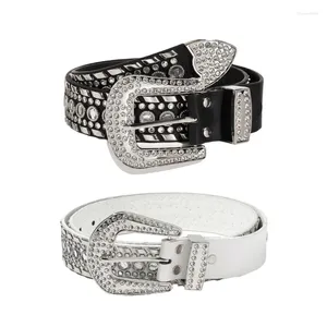 Ceintures ceinture en strass noir/blanc pour les passionnés de moto, réglable Cowboy Cowgirl adolescents Fans de Rock, vente en gros