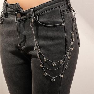 Cinturones Chic Mariposa Multinivel Cadenas de metal bajas Llavero de cintura Moda Cadena lateral Accesorios de cinturón Joyería para Jeans190T