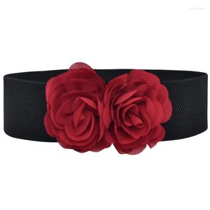 Cinturones de gasa flor elástico ancho para mujer elástico cintura gruesa cinturón señoras vestido accesorio