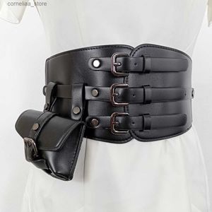 Cinturones Cinturones de diseñador para mujer Corsé negro elástico de alta calidad Bolso de cinturón femenino Mini monedero Estiramiento Cummerbunds DecorY240315