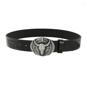 Cinturas de alivio llamativo Bull Head Buckle Belt Patrón en relieve cintura para hombres Y1ua