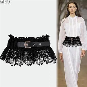 Ceintures Faleto Fashion Femmes dentelle ceinture printemps automne élégant noir blanc peplum large pu boucle de boucle