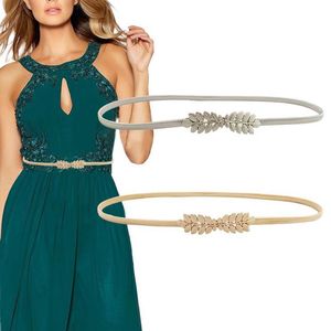 Cinturones elásticos de moda para mujer, cinturón de cintura de Metal con hoja de flor dorada y plateada para mujer, vestido para mujer y niña, Pasek Damski